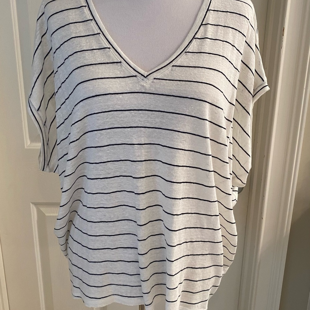 Fifteen Twenty Black and White Striped V-Neck Top